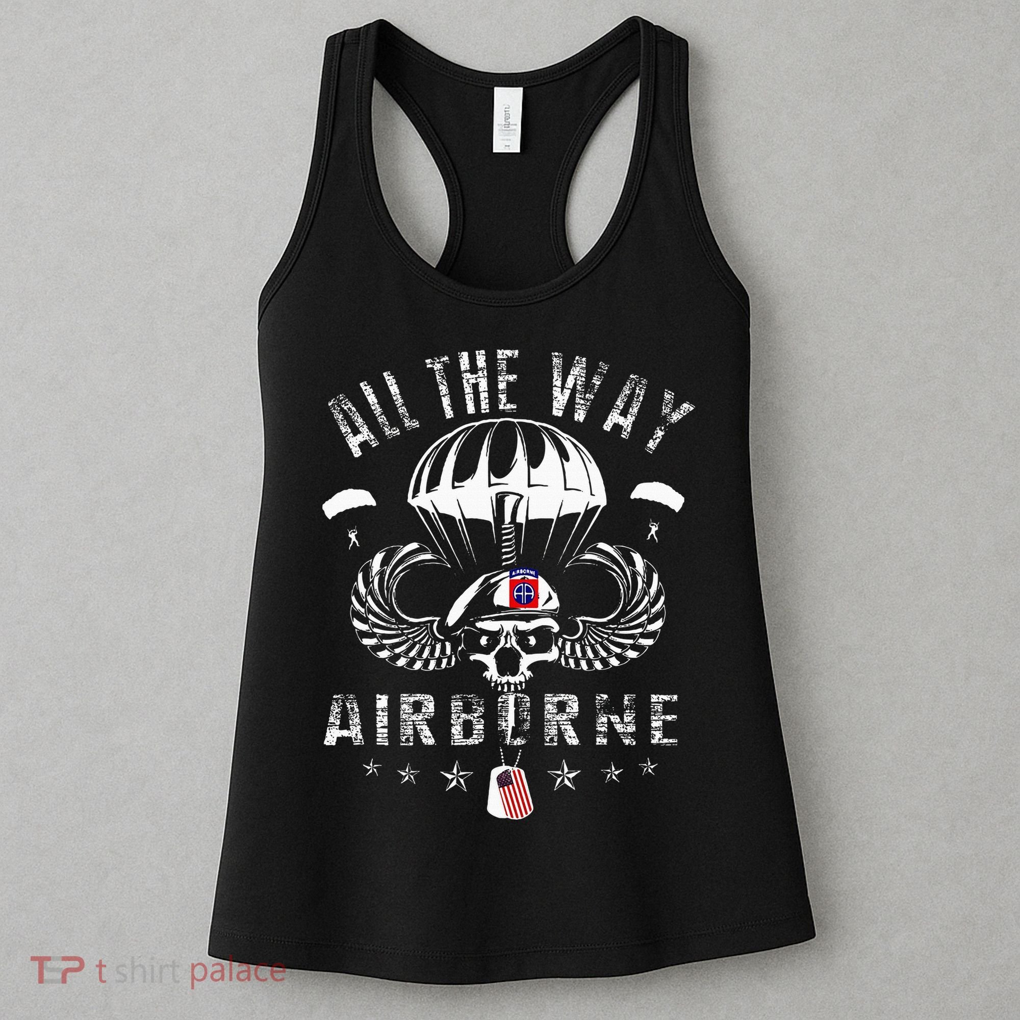 Vintage Army 82nd Airborne All The Way Skull Maroon Beret Women's Tank Top