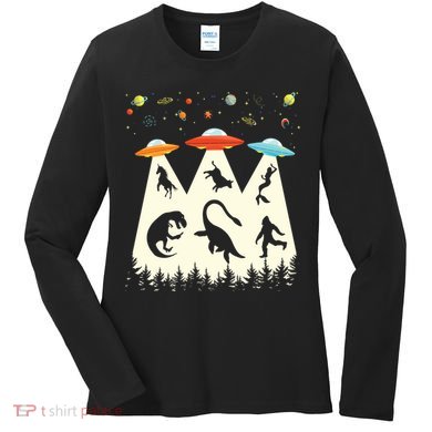Vintage Alien Abduction Trex Loch Ness Bigfoot Funny Ufo Women's Long Sleeve Shirt