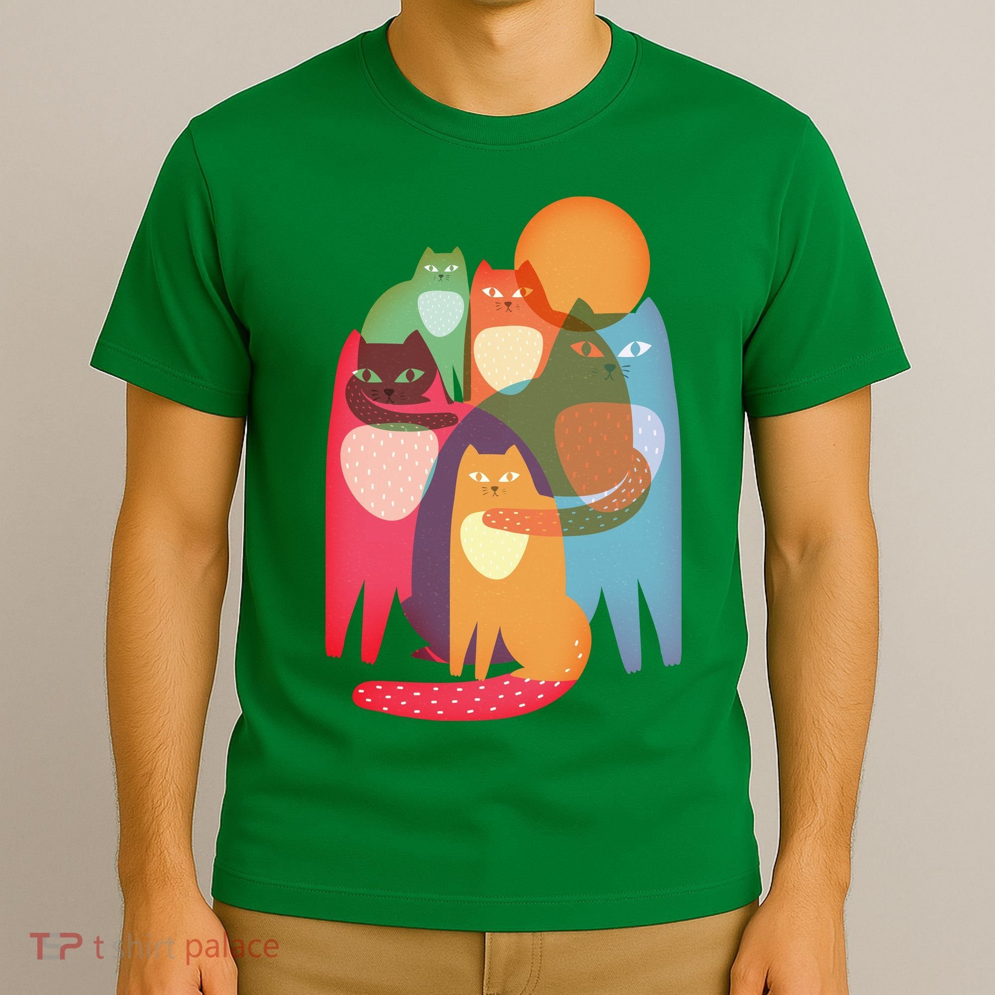 Vintage Abstract Boho Cat Pattern T-Shirt