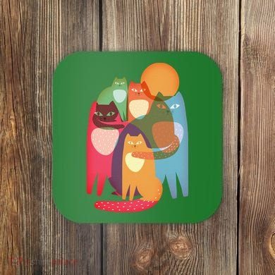 Vintage Abstract Boho Cat Pattern Coaster