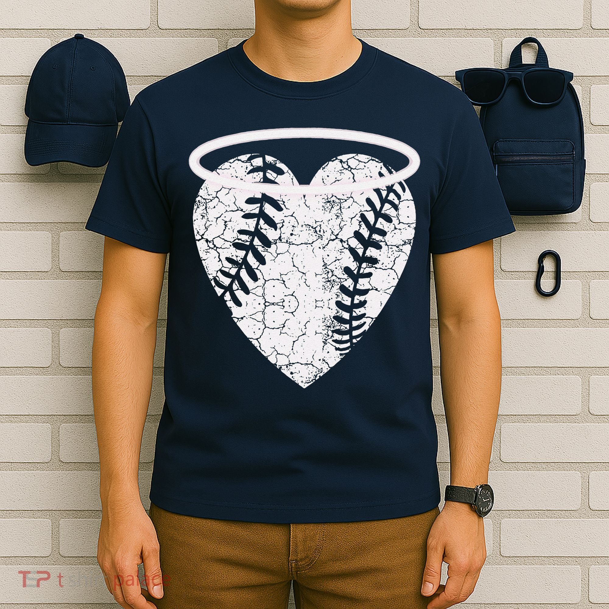 Vintage Angel Baseball Heart With Halo T-Shirt