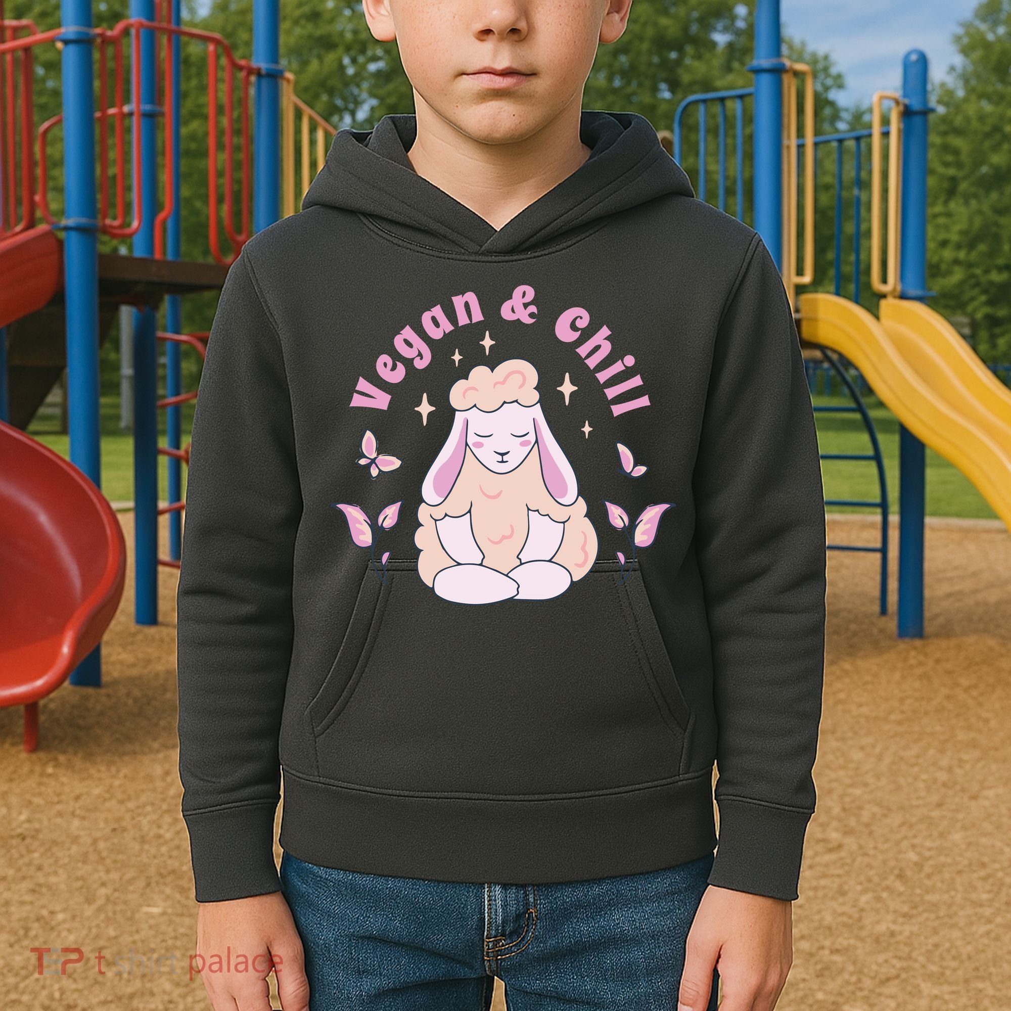 Vegan And Chill Sheep Kids Hoodie