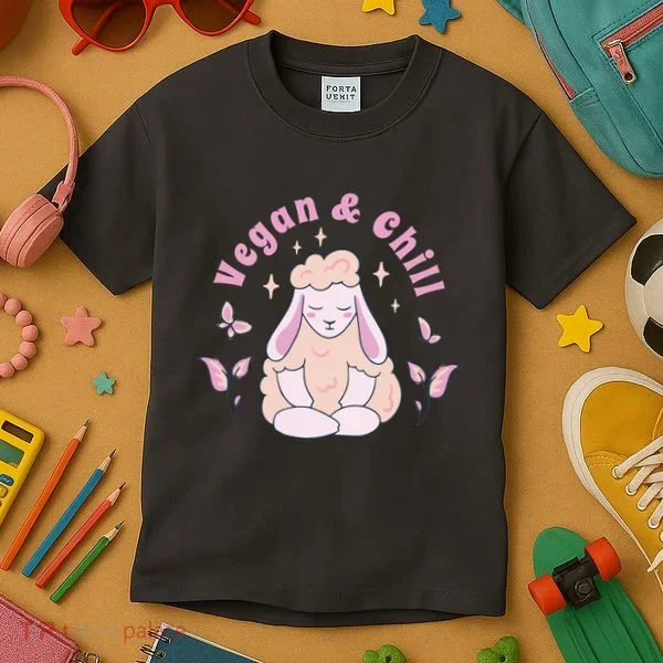 Vegan And Chill Sheep Kids T-Shirt