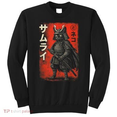 Vintage Anime Cat Samurai Japanese Funny Graphic Tees Cat  Sweatshirt