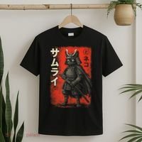 Vintage Anime Cat Samurai Japanese Funny Graphic Tees Cat  T-Shirt thumb 2