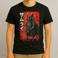 Vintage Anime Cat Samurai Japanese Funny Graphic Tees Cat  T-Shirt thumb 3
