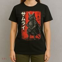 Vintage Anime Cat Samurai Japanese Funny Graphic Tees Cat  T-Shirt thumb 4