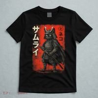 Vintage Anime Cat Samurai Japanese Funny Graphic Tees Cat  T-Shirt thumb 5
