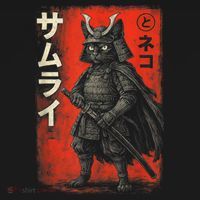 Vintage Anime Cat Samurai Japanese Funny Graphic Tees Cat  T-Shirt thumb 7