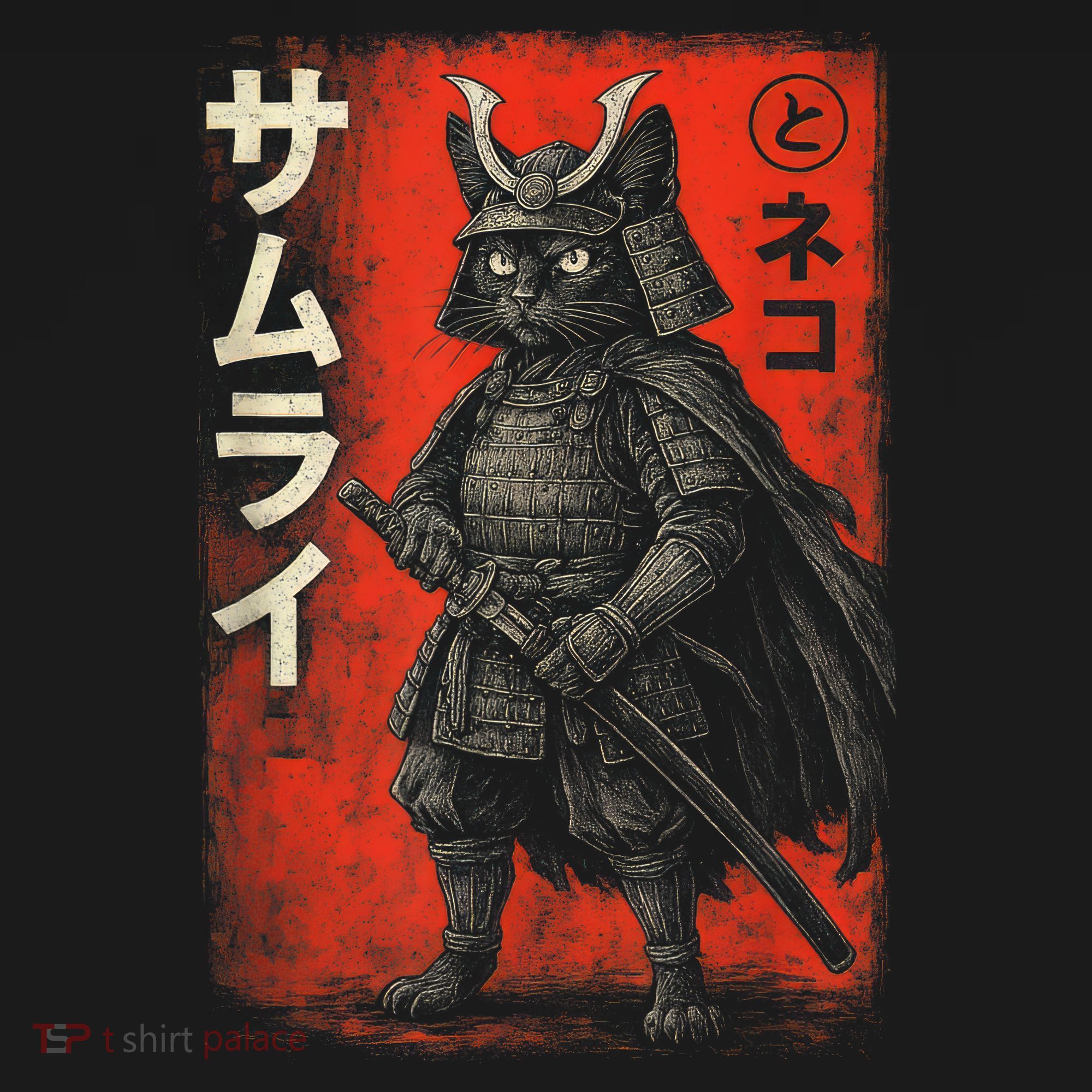 Vintage Anime Cat Samurai Japanese Funny Graphic Tees Cat  T-Shirt