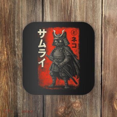 Vintage Anime Cat Samurai Japanese Funny Graphic Tees Cat  Coaster