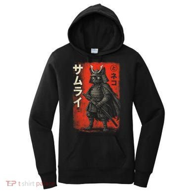 Vintage Anime Cat Samurai Japanese Funny Graphic Tees Cat  Women's Hoodie
