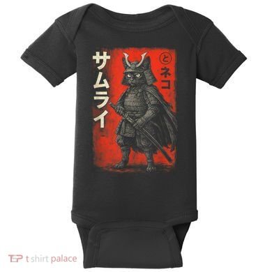 Vintage Anime Cat Samurai Japanese Funny Graphic Tees Cat  Baby Bodysuit