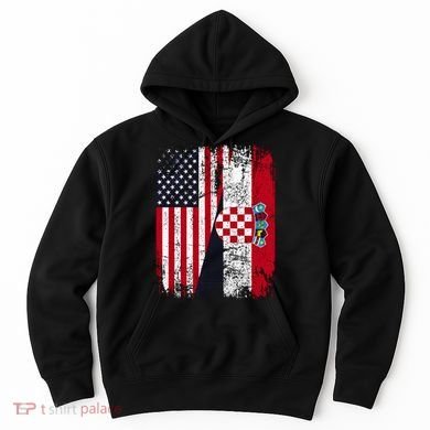 Vintage American Croatian Flag Distressed Hoodie