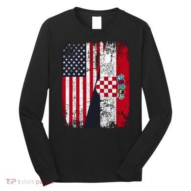 Vintage American Croatian Flag Distressed Long Sleeve Shirt