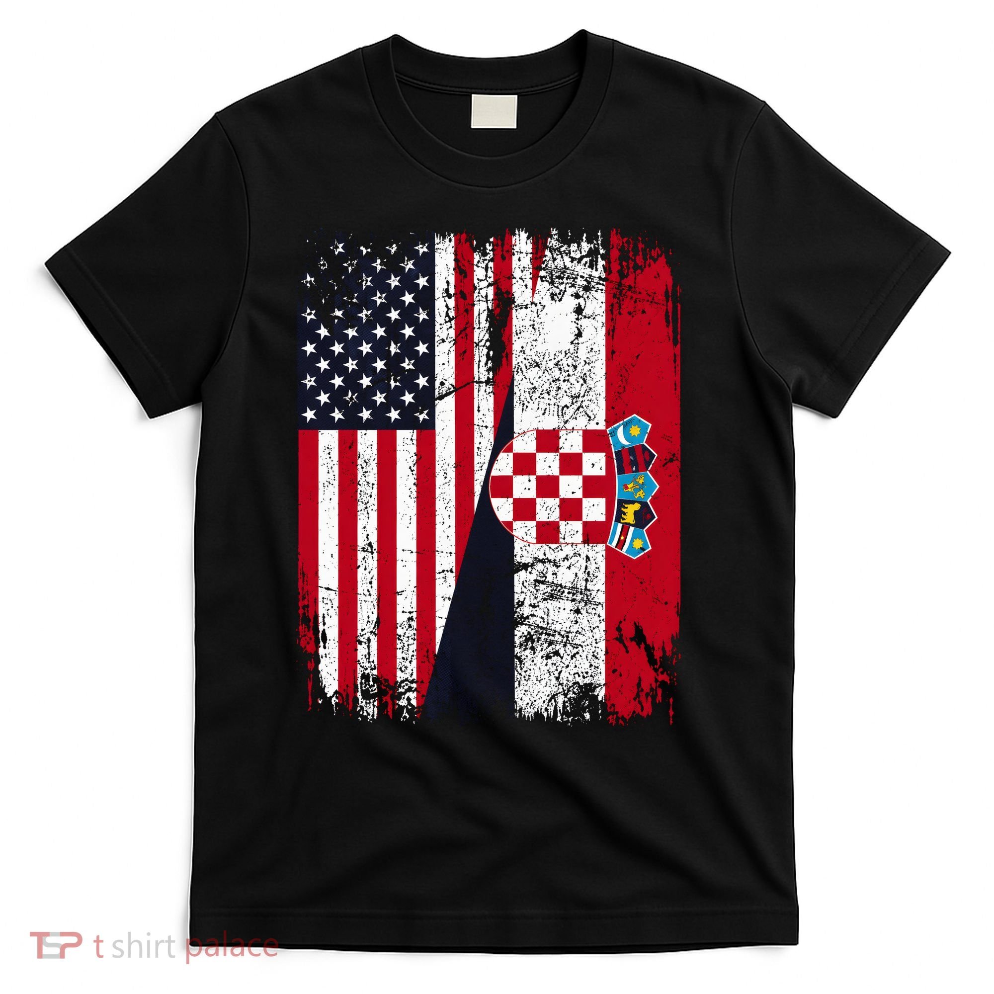 Vintage American Croatian Flag Distressed T-Shirt