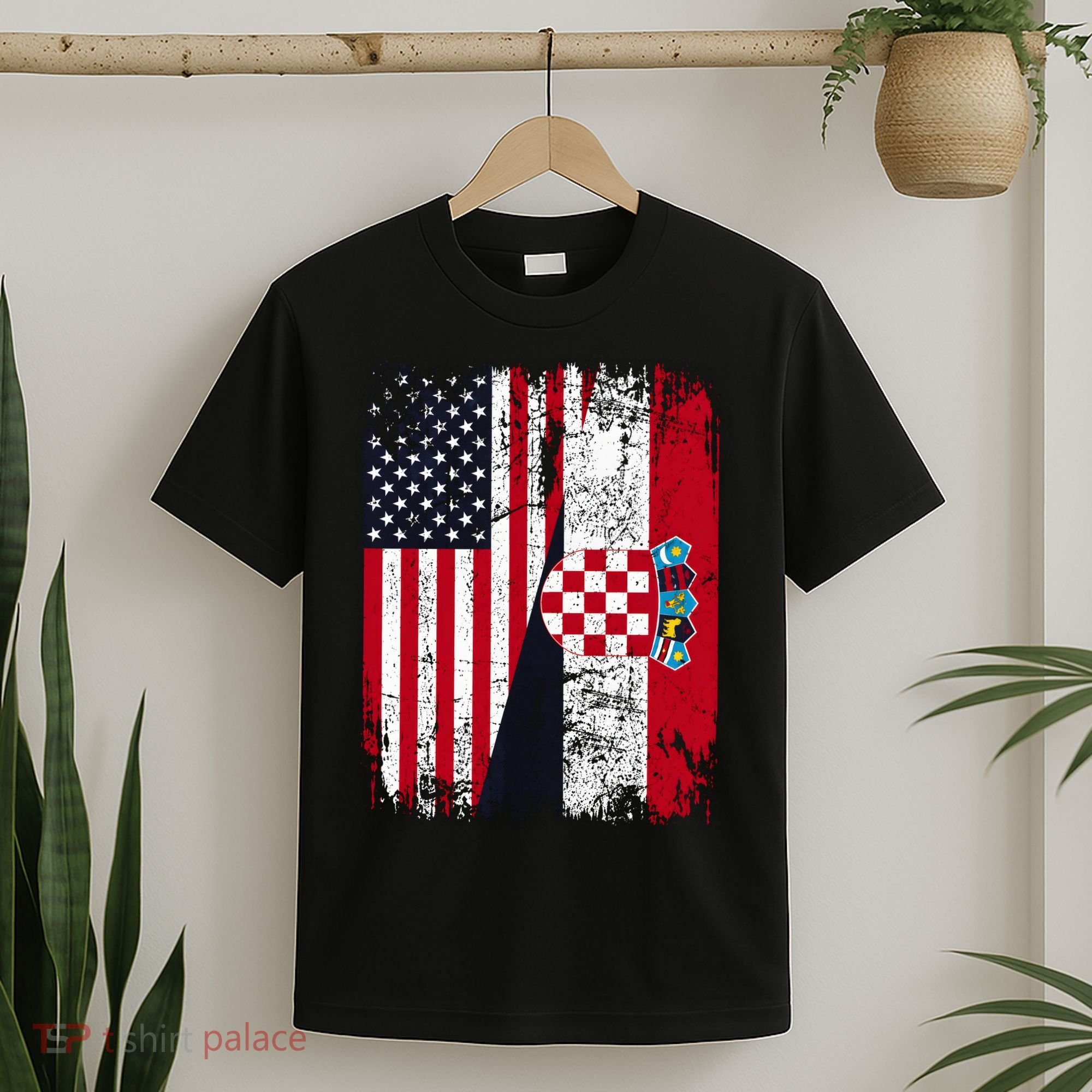 Vintage American Croatian Flag Distressed T-Shirt