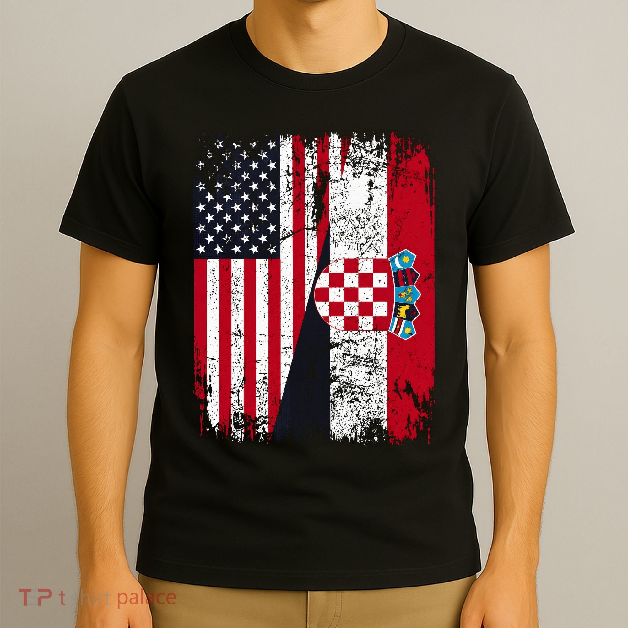 Vintage American Croatian Flag Distressed T-Shirt