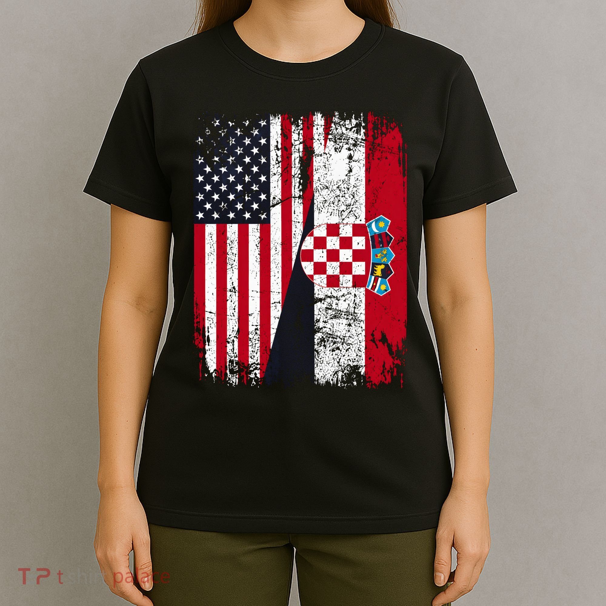 Vintage American Croatian Flag Distressed T-Shirt