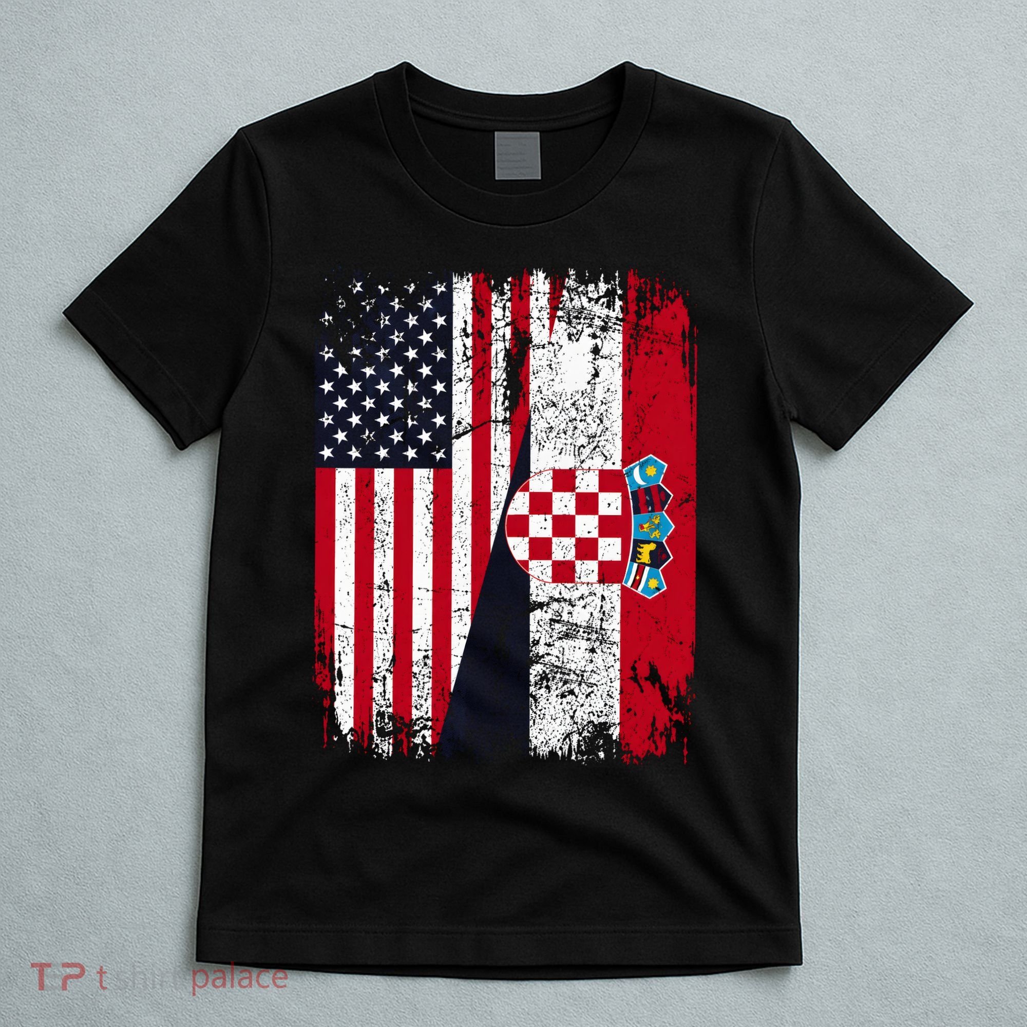 Vintage American Croatian Flag Distressed T-Shirt