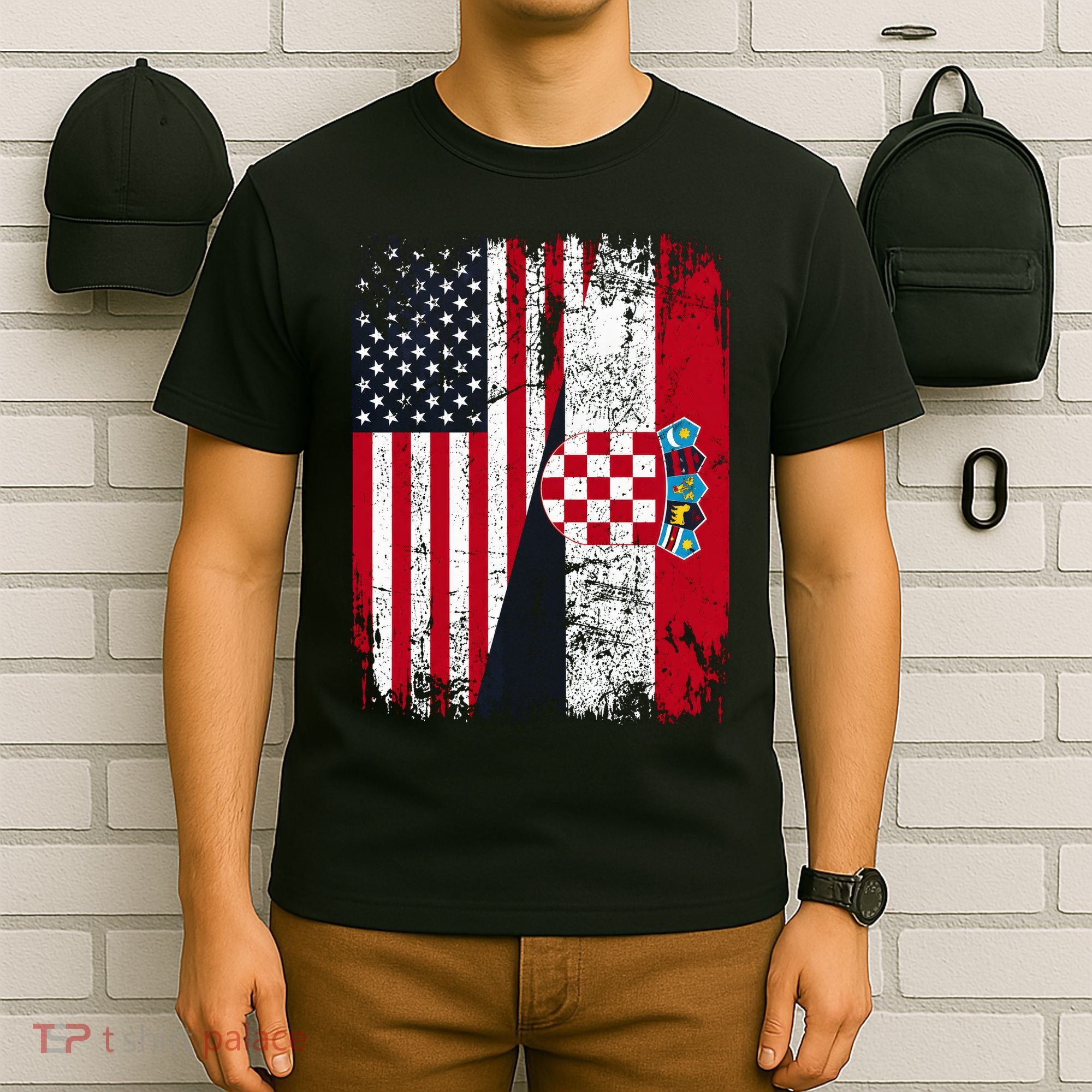 Vintage American Croatian Flag Distressed T-Shirt