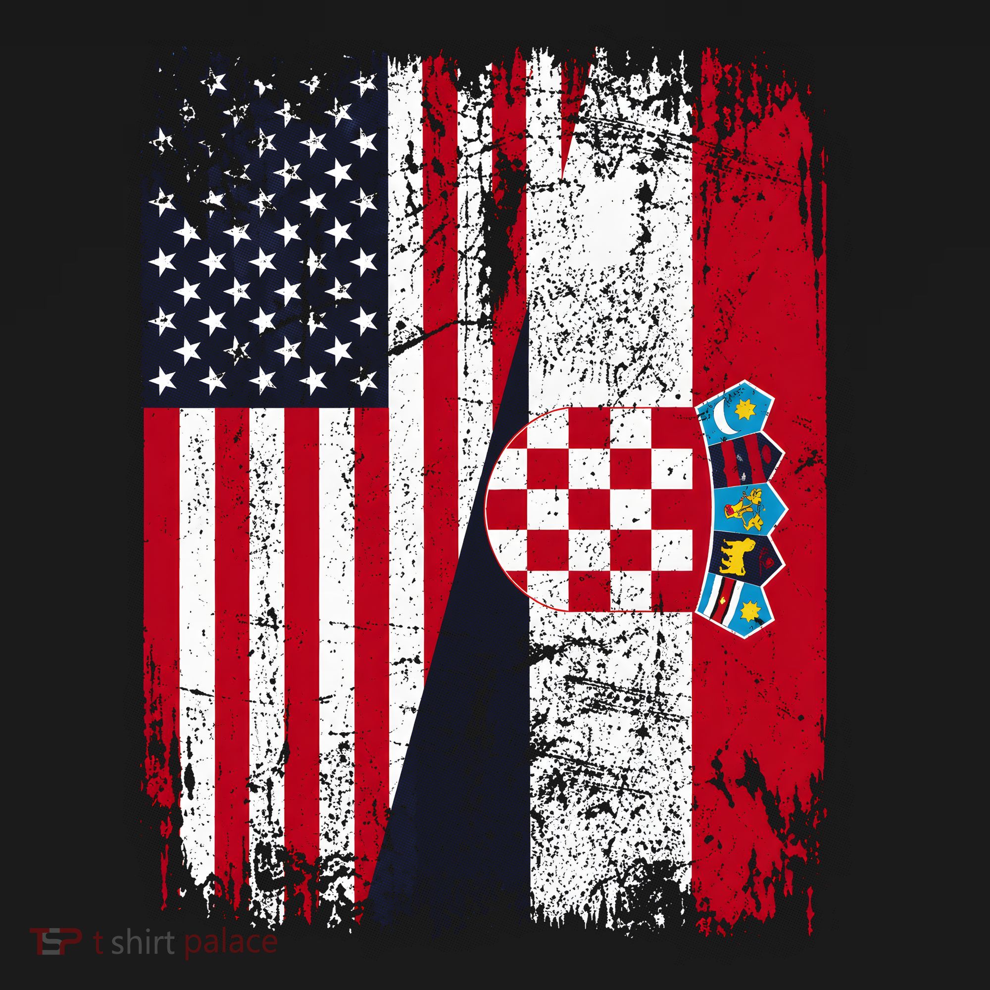 Vintage American Croatian Flag Distressed T-Shirt