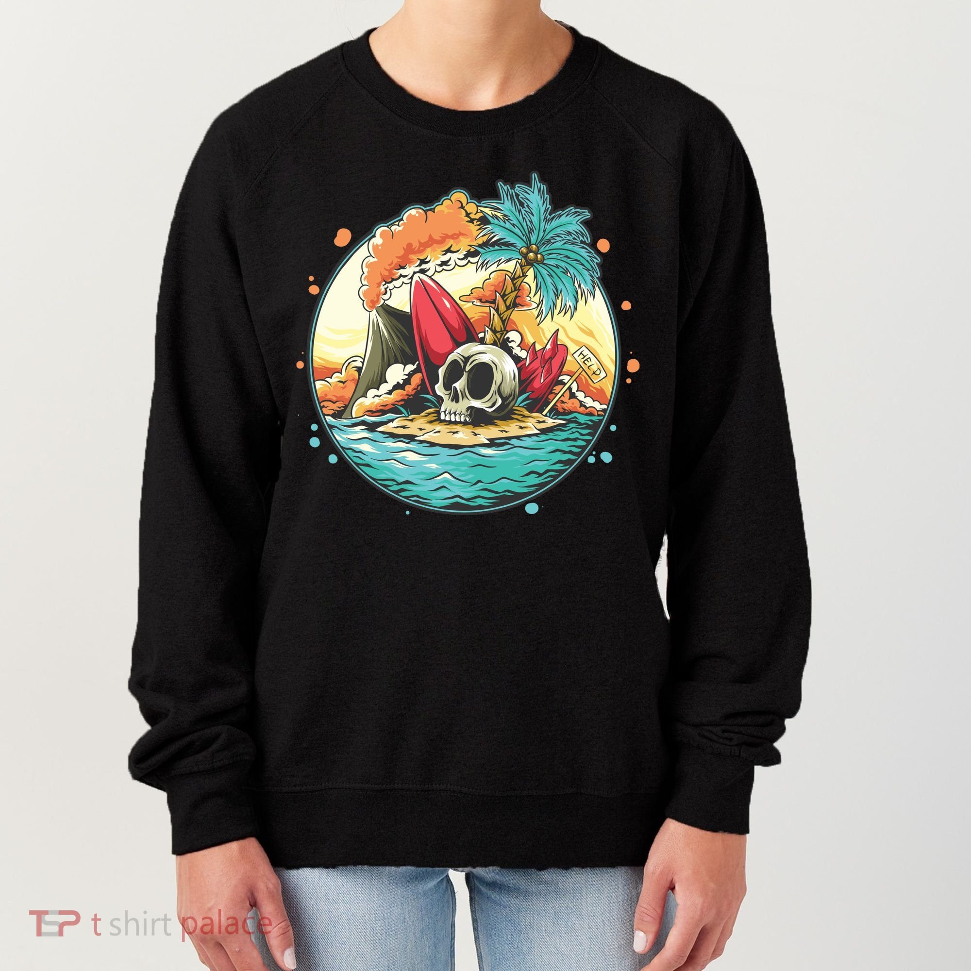 Vacation Tropical Island Skull Women's Sweatshirt