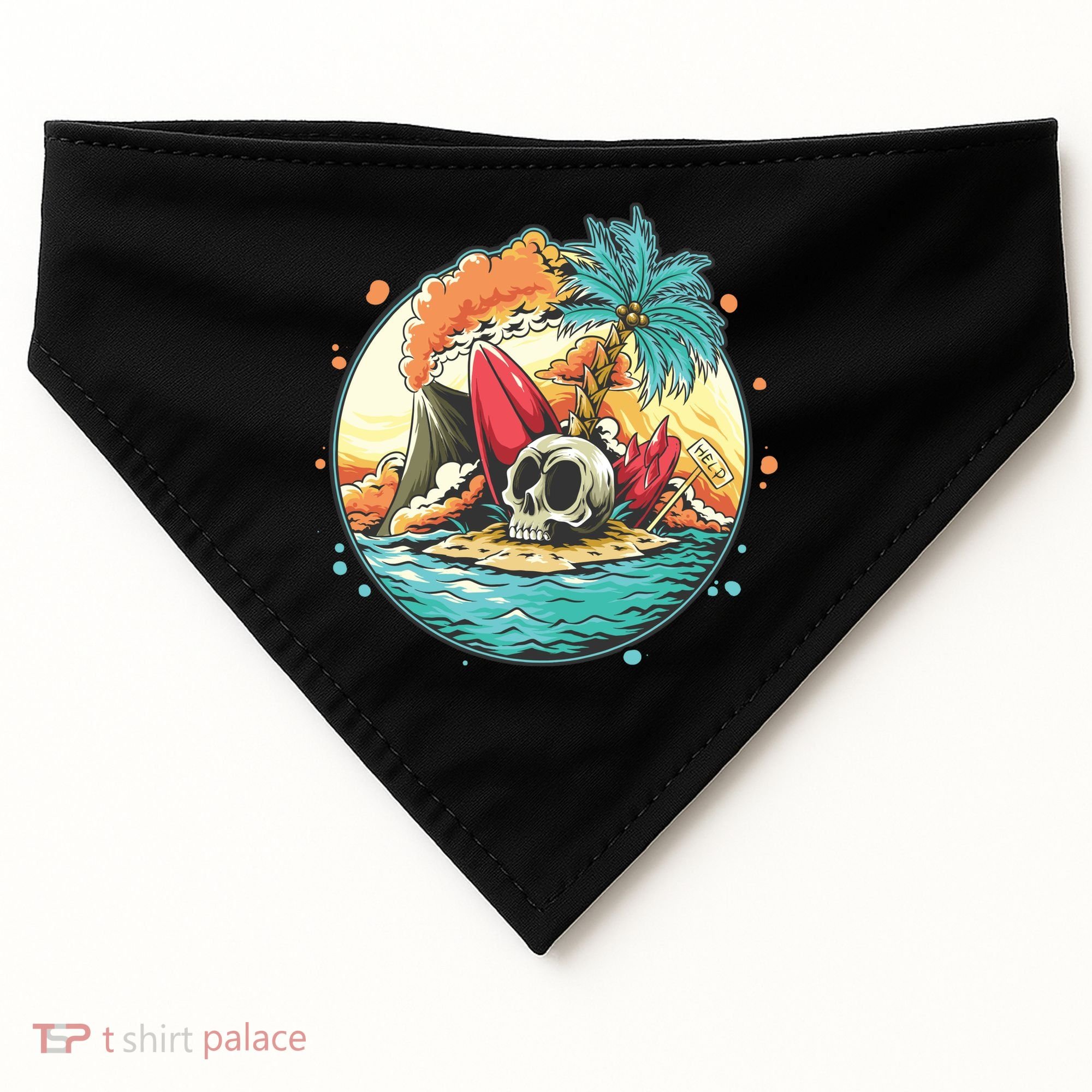 Vacation Tropical Island Skull USA-Made Doggie Bandana