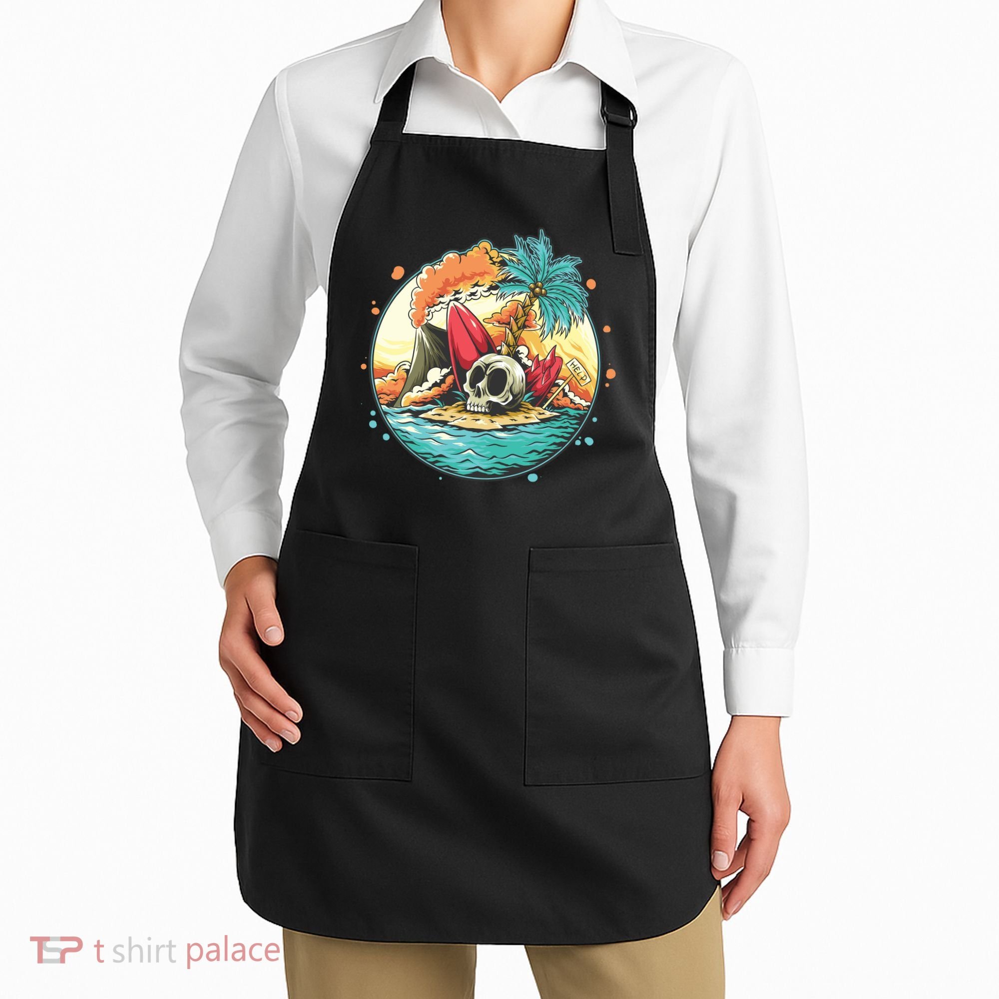 Vacation Tropical Island Skull Apron