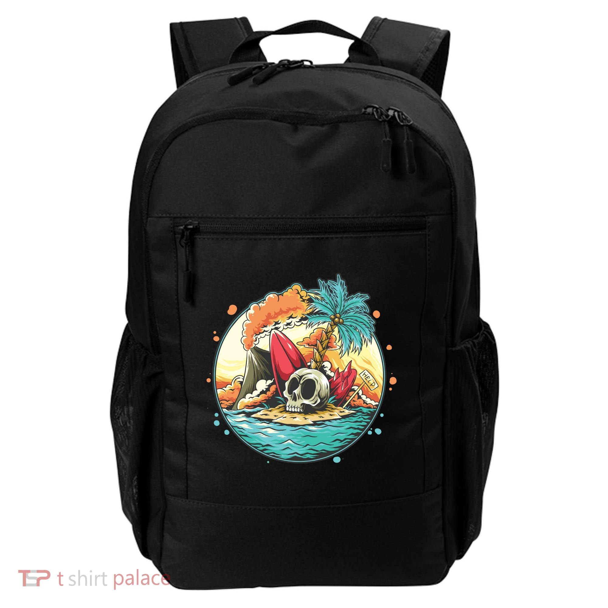 Vacation Tropical Island Skull Backpack
