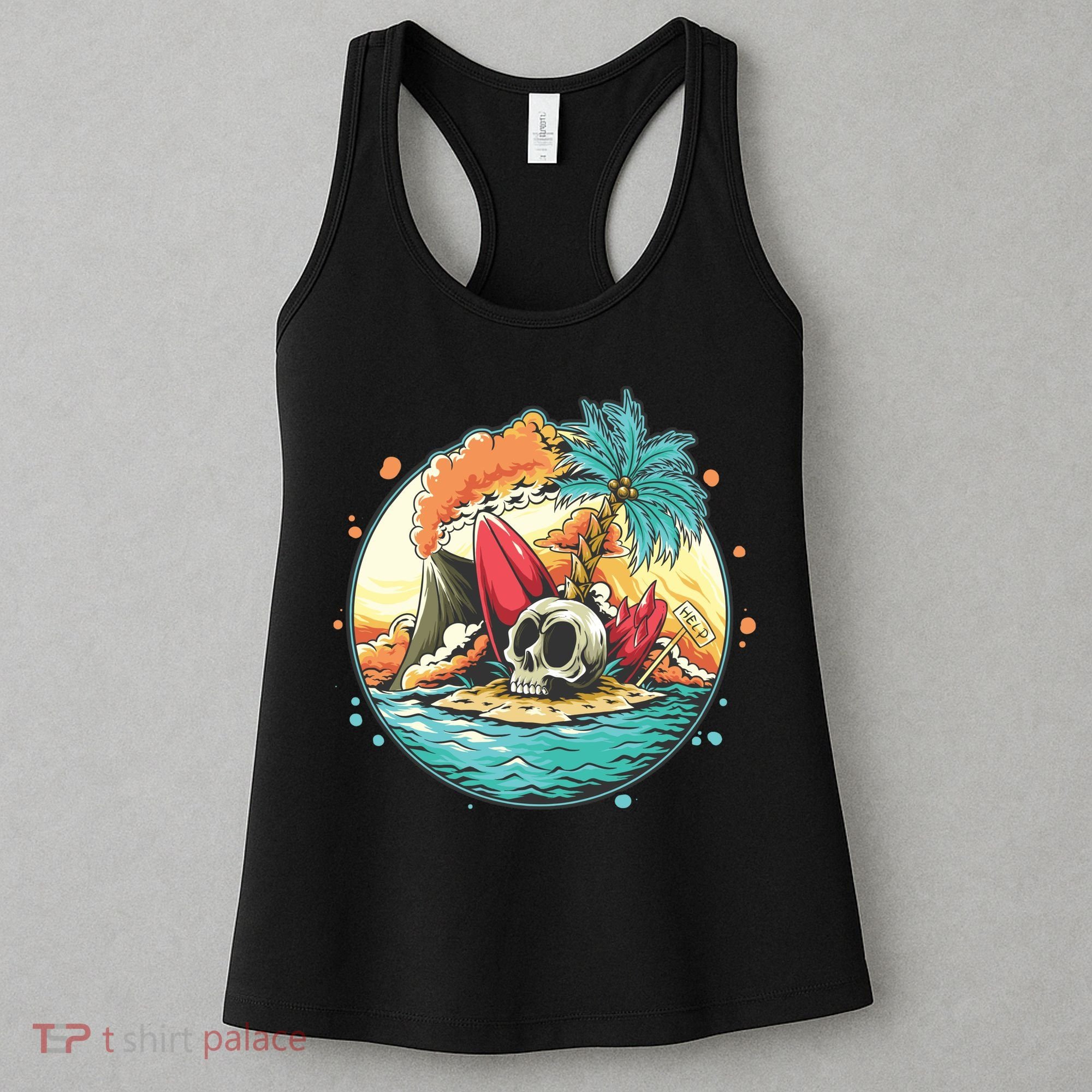Vacation Tropical Island Skull Women's Tank Top