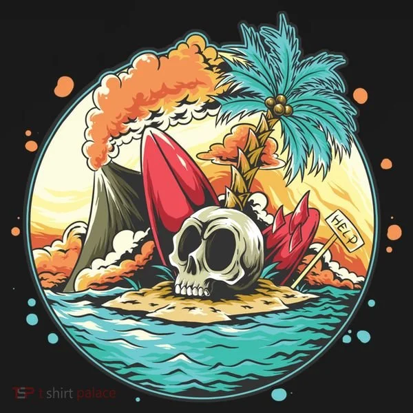 Vacation Tropical Island Skull Toddler Hoodie