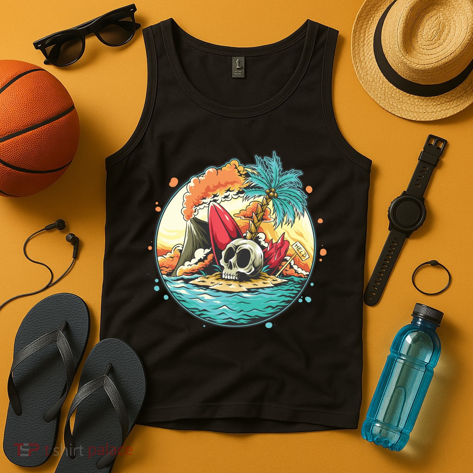 Vacation Tropical Island Skull Tank Top