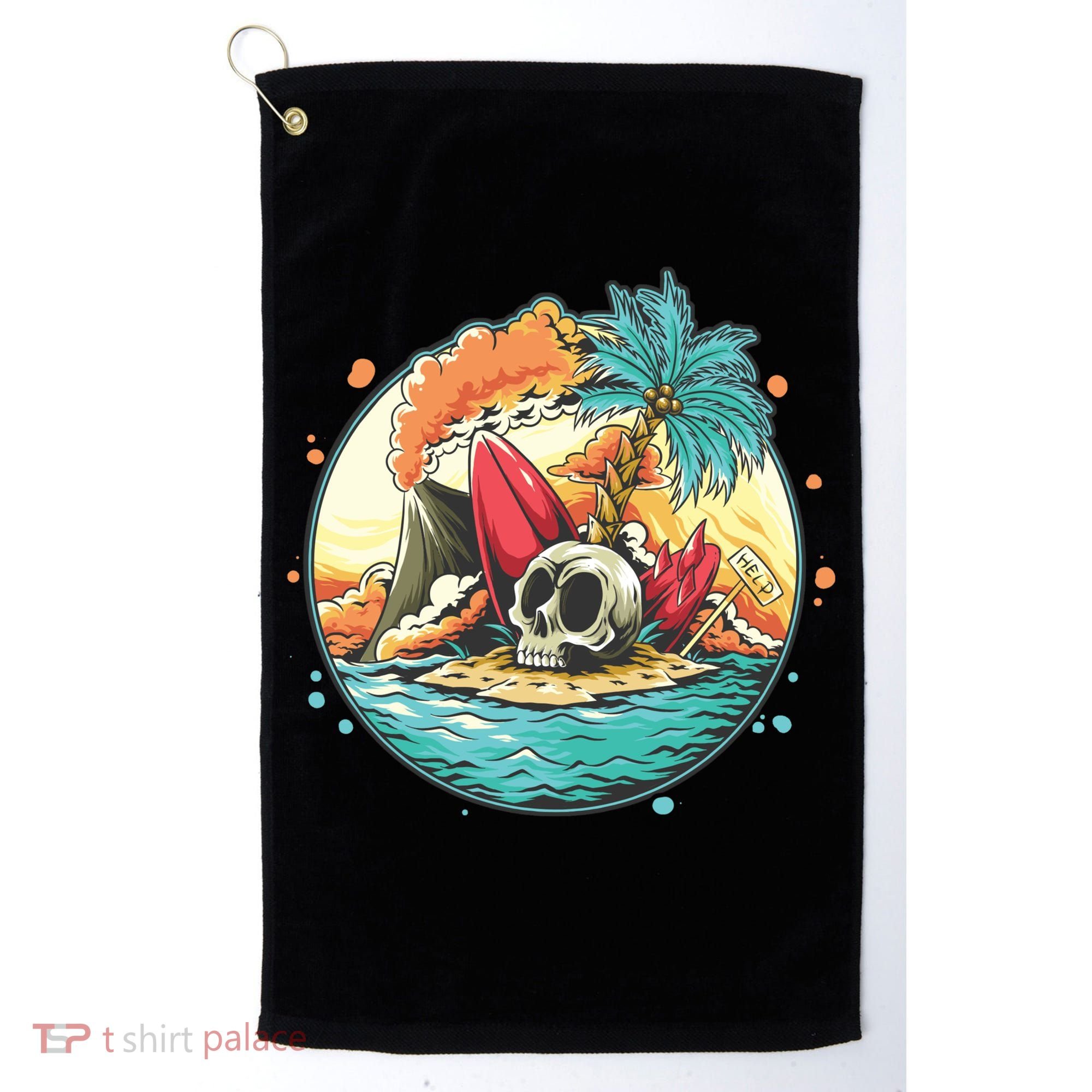 Vacation Tropical Island Skull Golf Towel