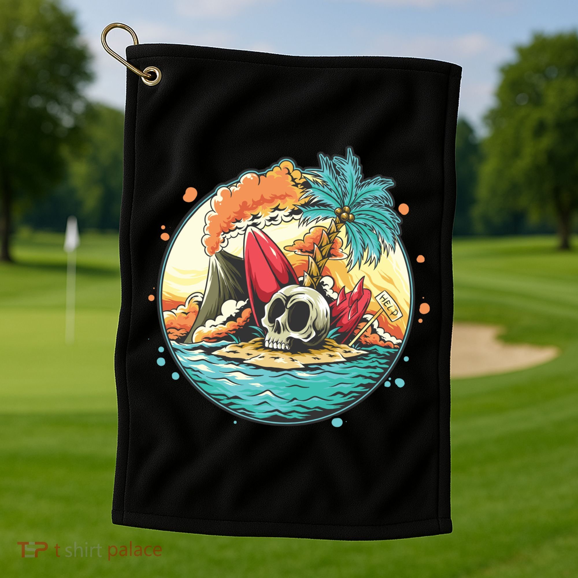 Vacation Tropical Island Skull Golf Towel