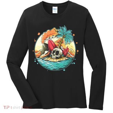Vacation Tropical Island Skull Women's Long Sleeve Shirt
