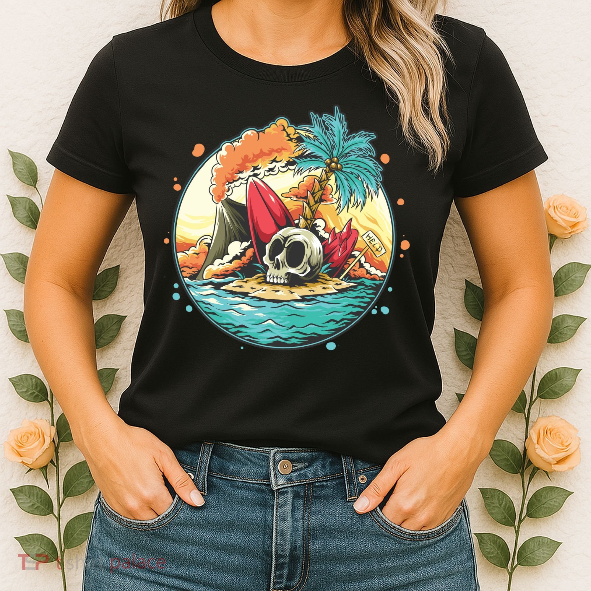 Vacation Tropical Island Skull Women's T-Shirt