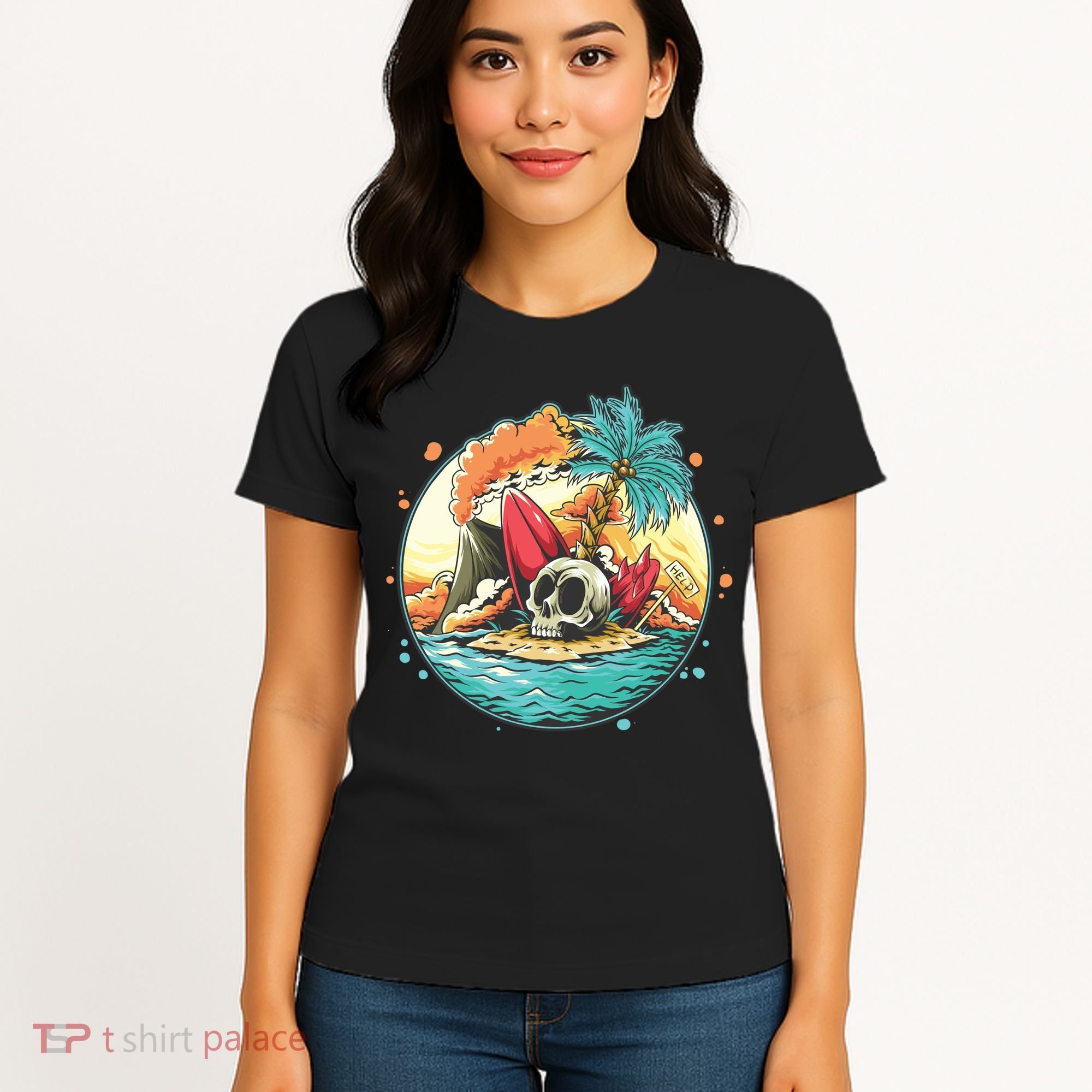 Vacation Tropical Island Skull Women's T-Shirt