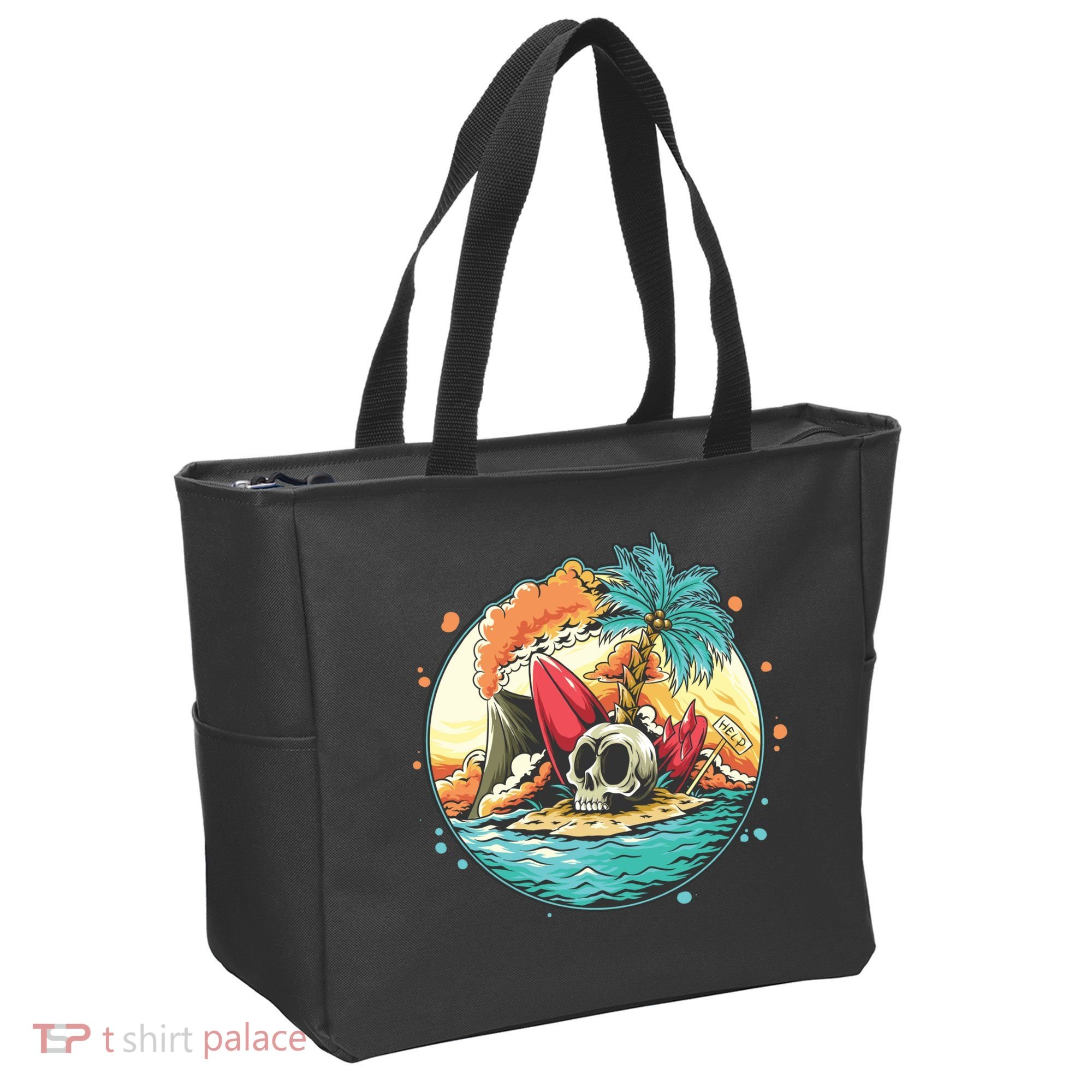 Vacation Tropical Island Skull Tote Bag