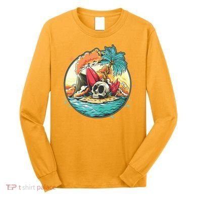Vacation Tropical Island Skull Long Sleeve Shirt