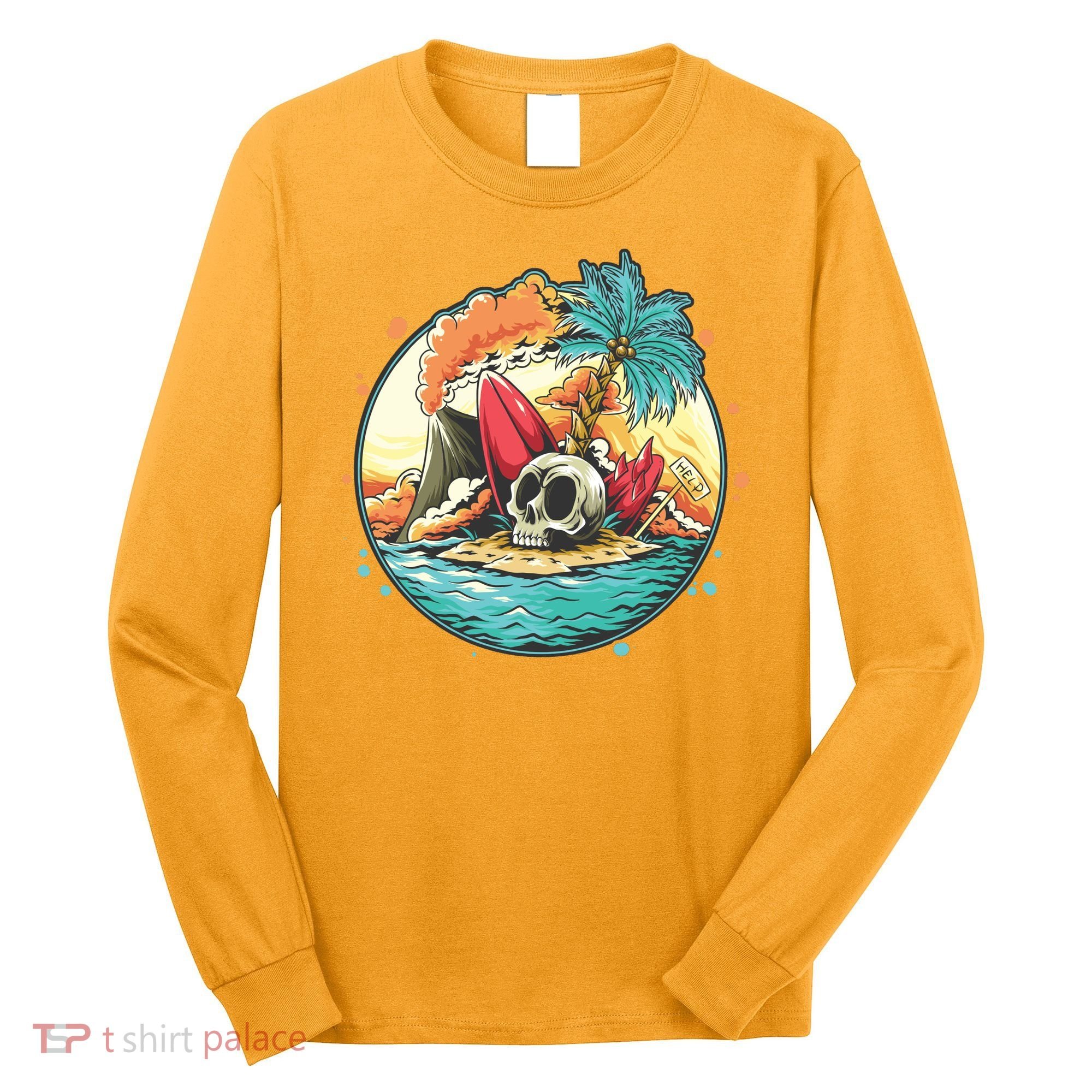 Vacation Tropical Island Skull Long Sleeve Shirt