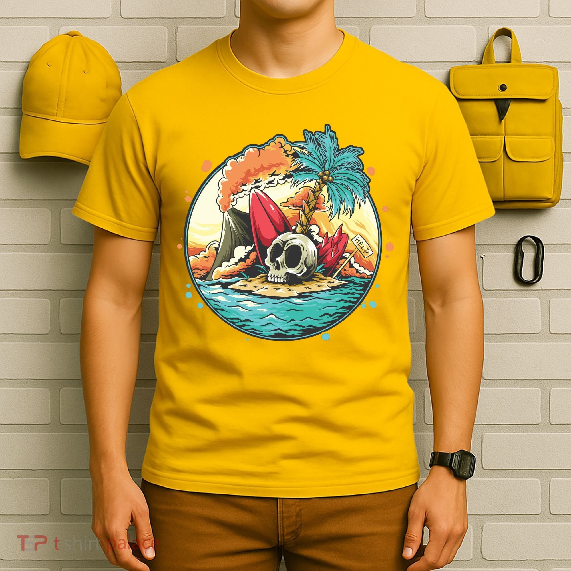 Vacation Tropical Island Skull T-Shirt