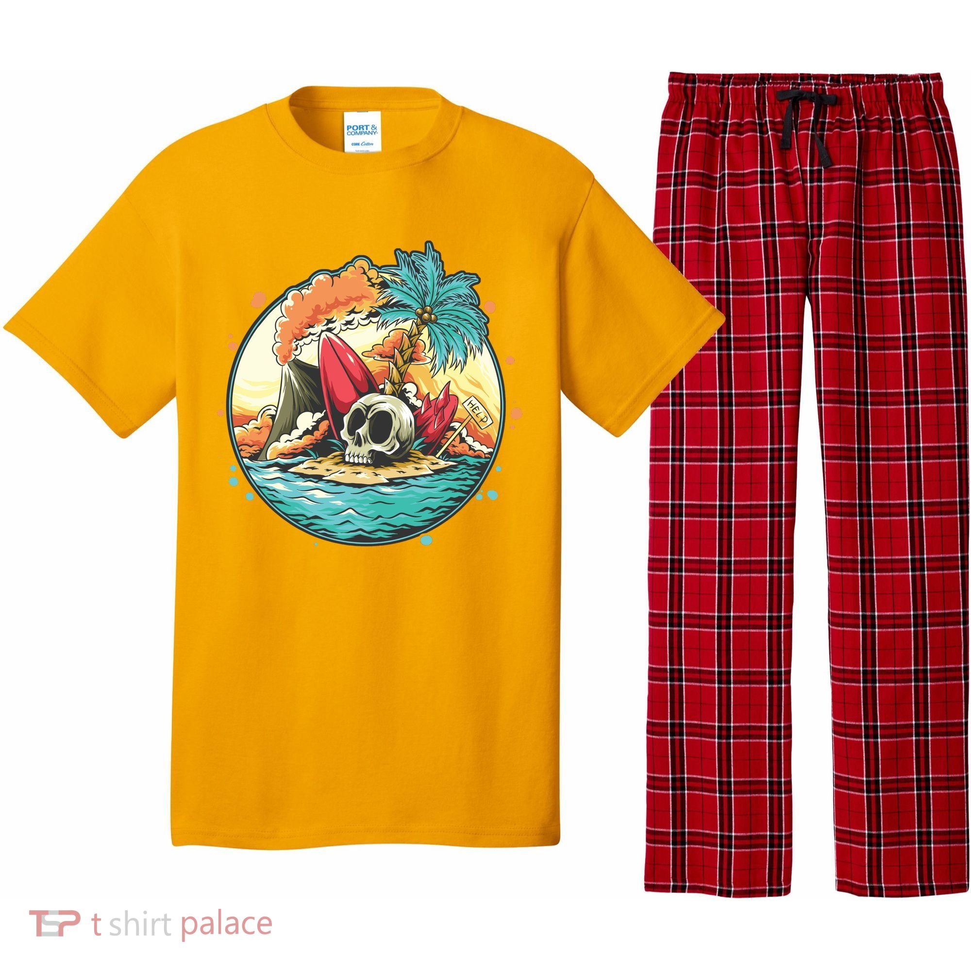 Vacation Tropical Island Skull Pajama Set