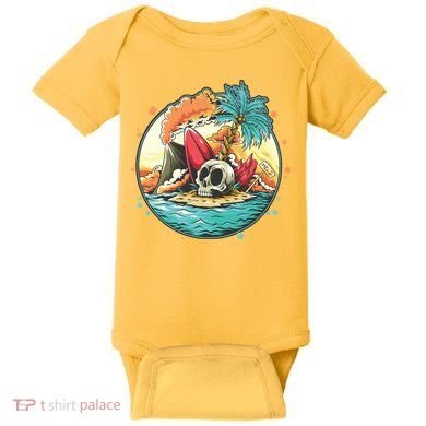 Vacation Tropical Island Skull Baby Bodysuit
