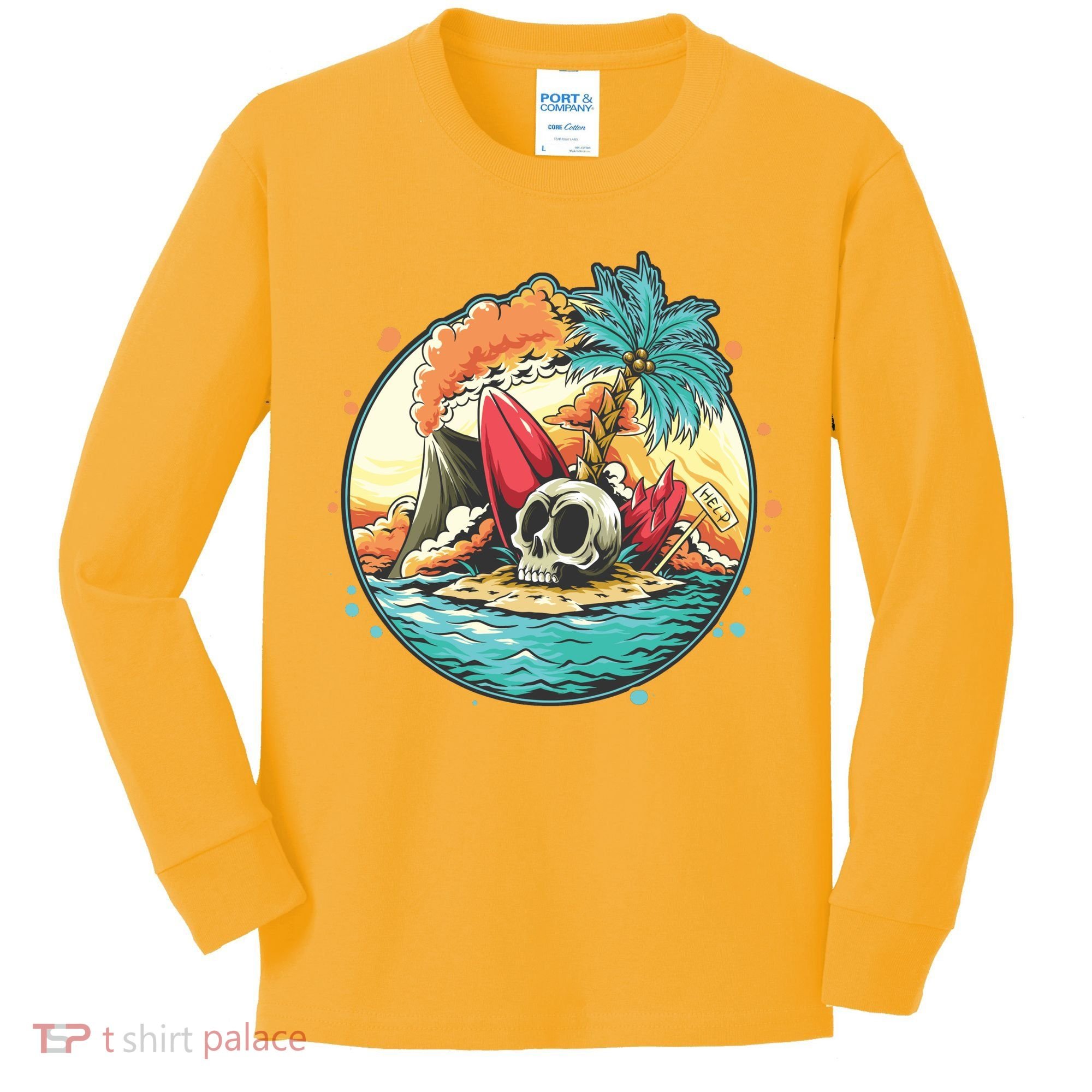 Vacation Tropical Island Skull Kids Long Sleeve Shirt