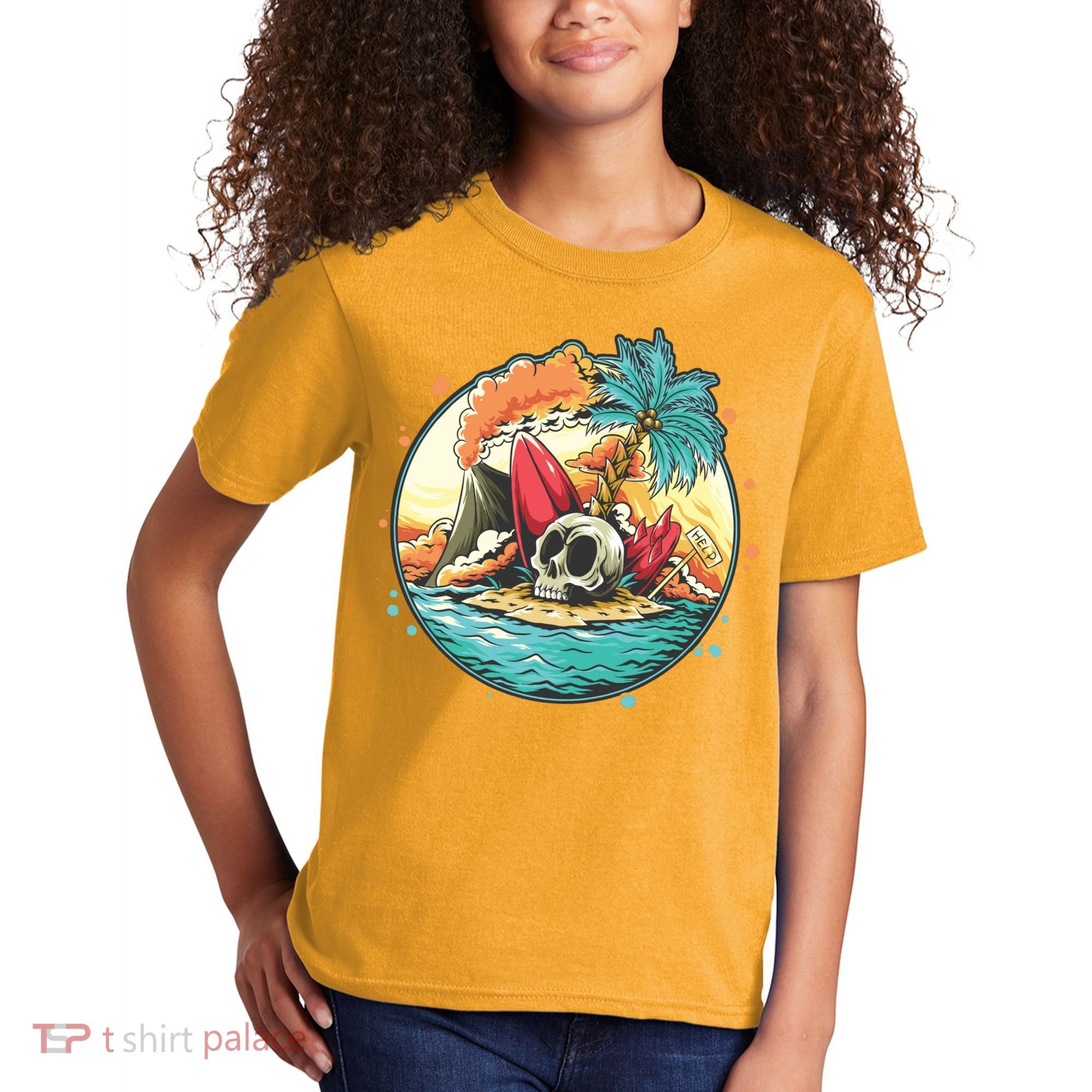 Vacation Tropical Island Skull Kids T-Shirt