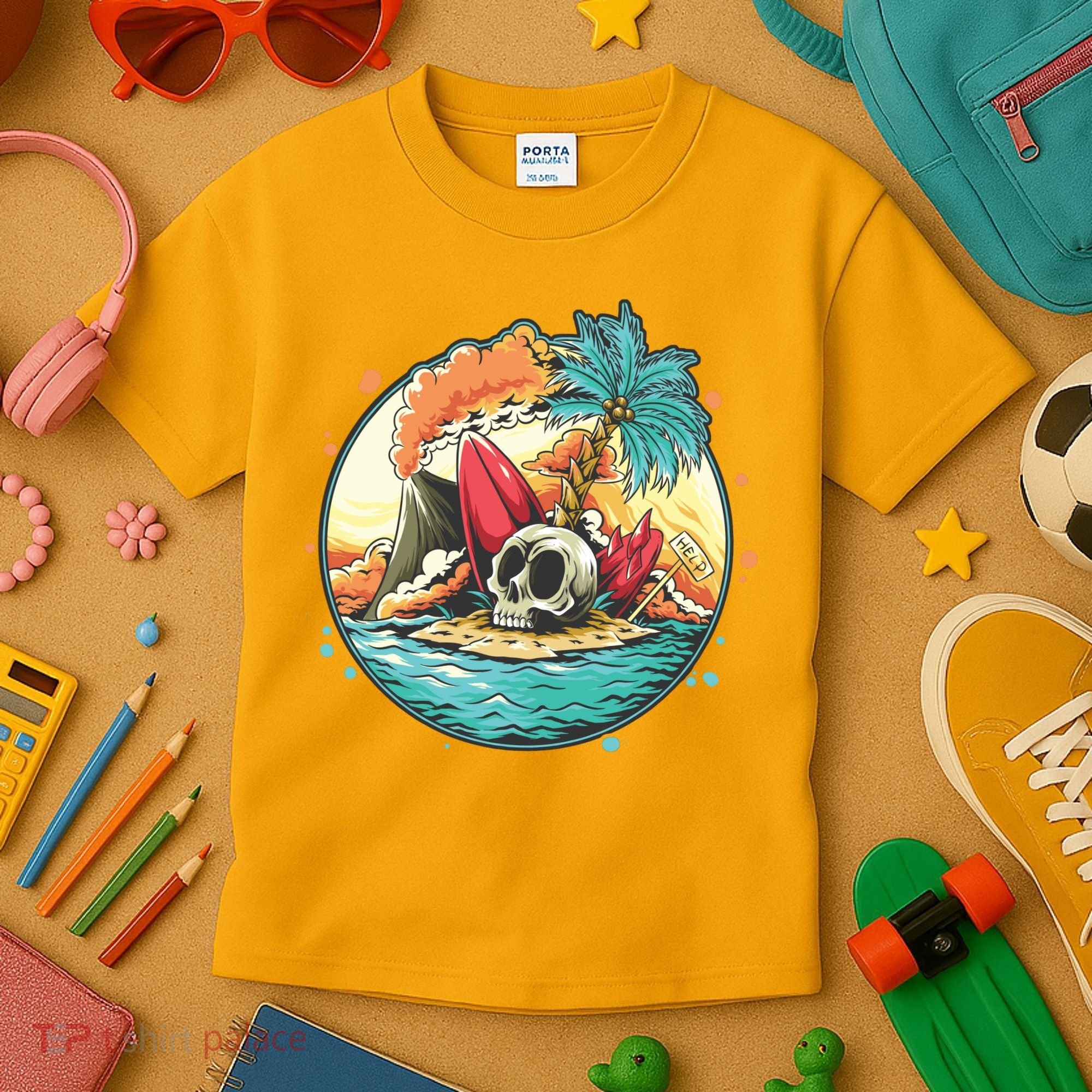 Vacation Tropical Island Skull Kids T-Shirt