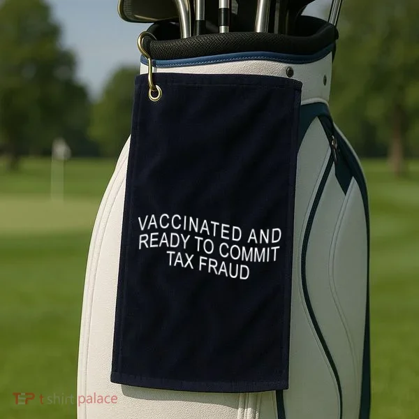 Vaccinated And Ready to Commit Tax Fraud Funny Golf Towel