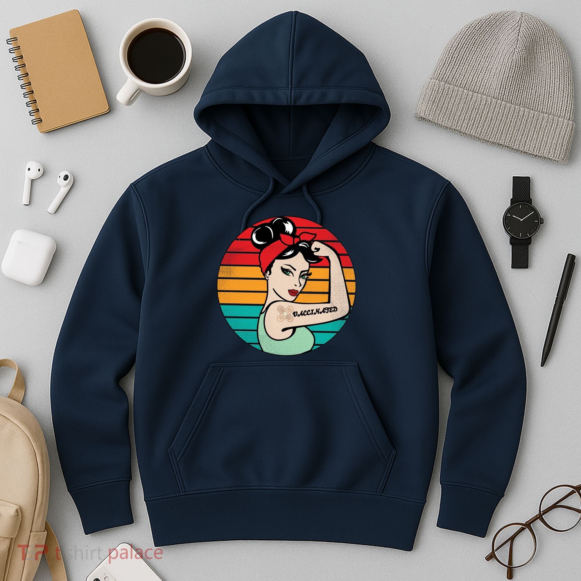 Vaccinated Strong Woman Retro Hoodie