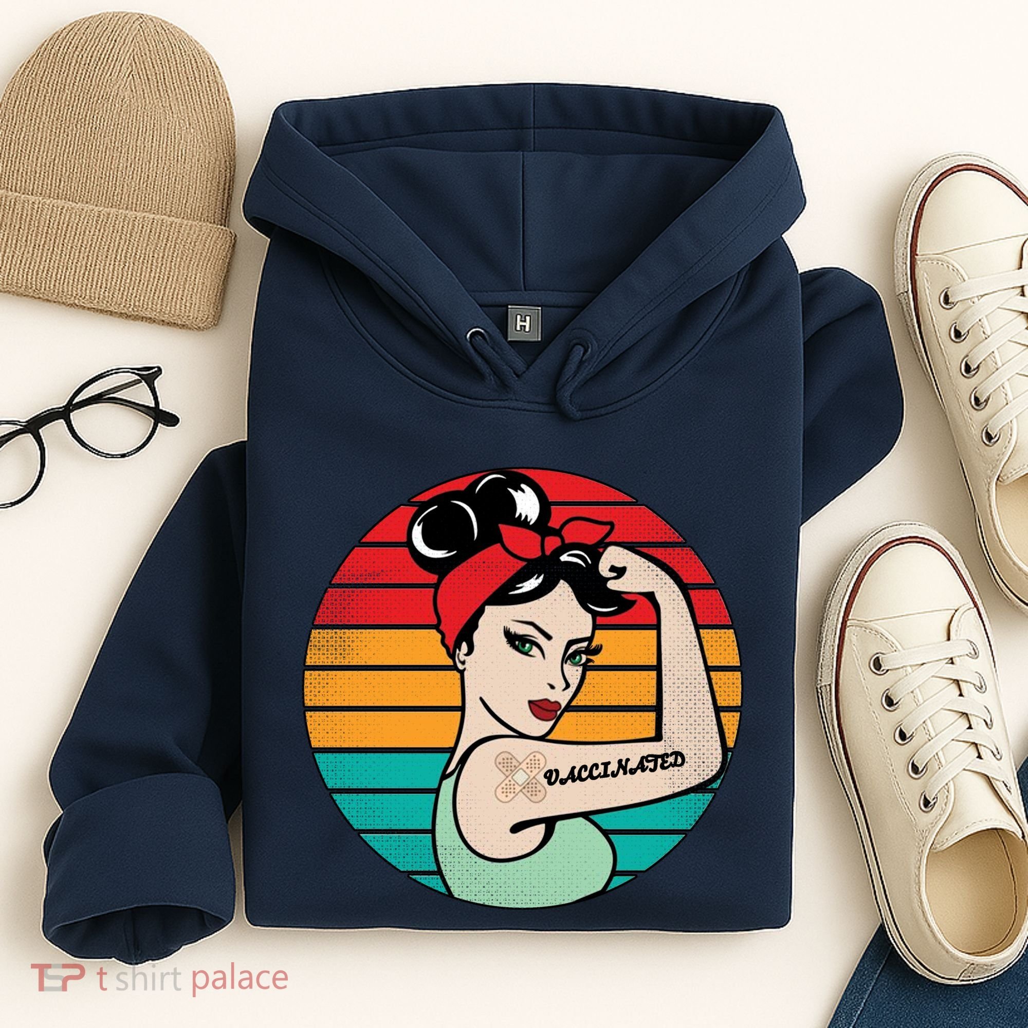 Vaccinated Strong Woman Retro Hoodie
